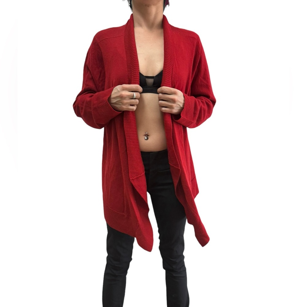 Eileen Fisher Woman 3X Red Merino Wool Open Front Duster Cardigan